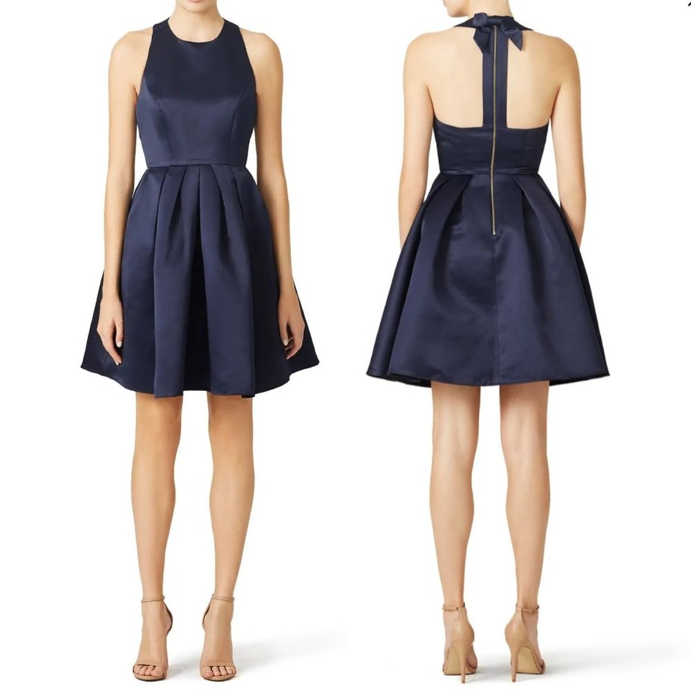 ERIN Erin Fetherson $355 Navy Blue Bow Mimi A-Line Halter Dress Size 2
